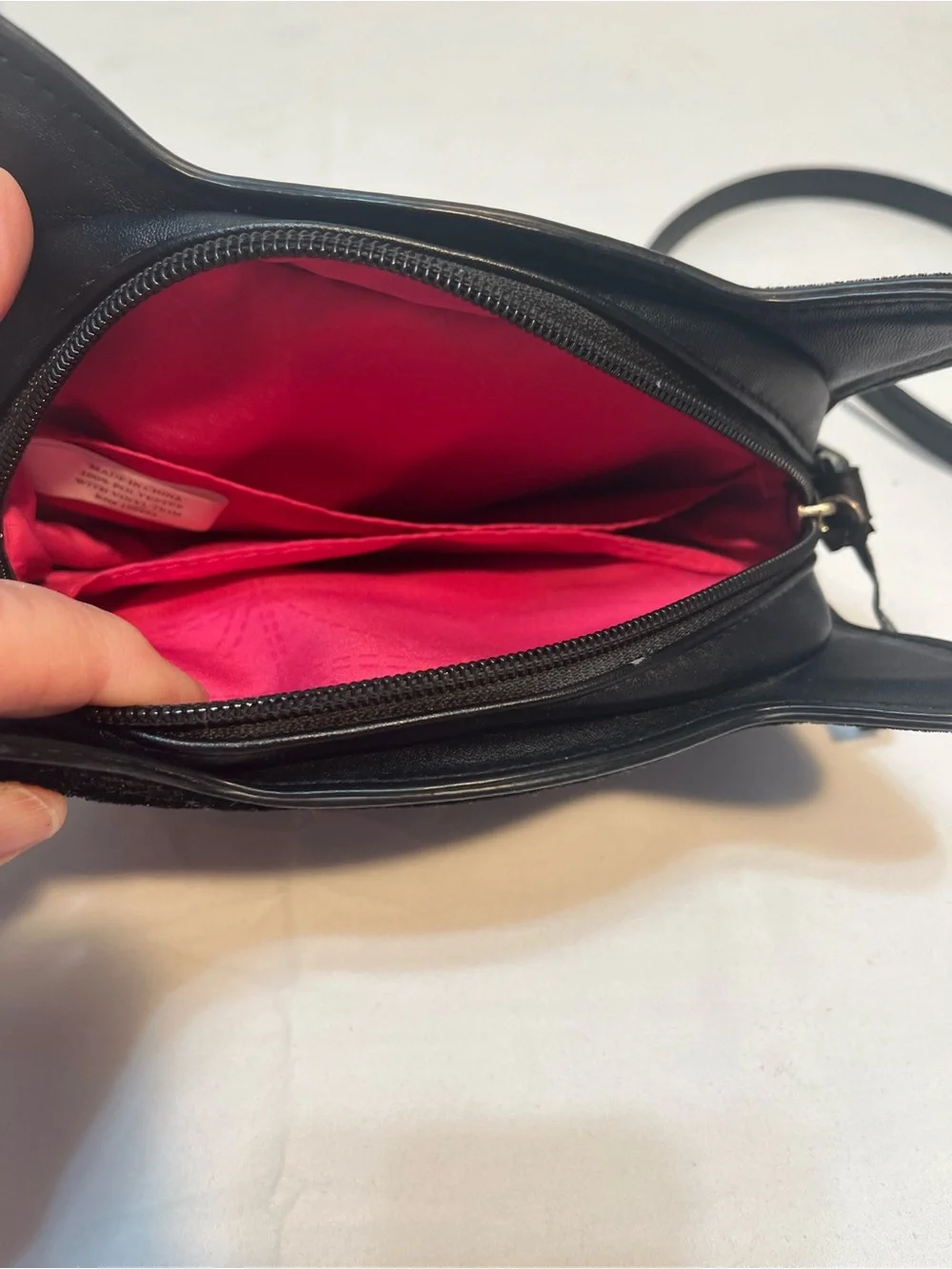 Lily Bloom Black Cat Face Crossbody Bag with Pink Heart Accent